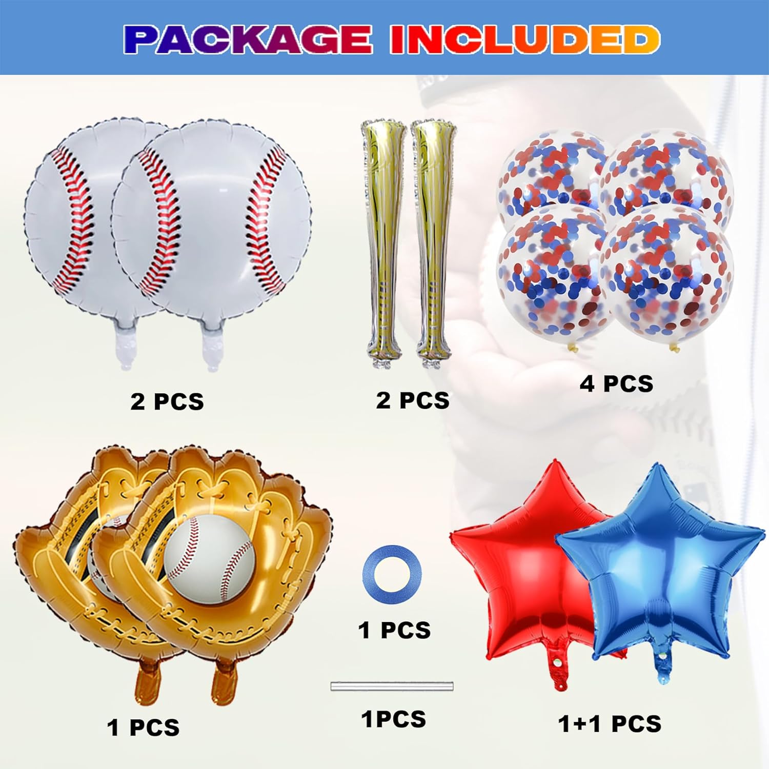 Baseball Themed Foil Balloons with Bat and Glove Decor