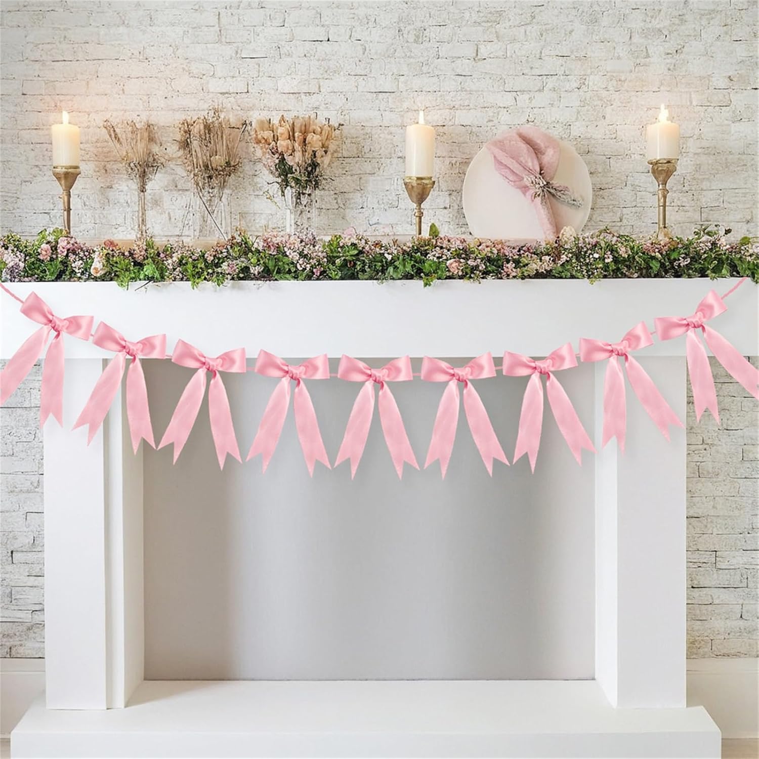 Pink Bow Garland for Birthday Decor and Baby Shower