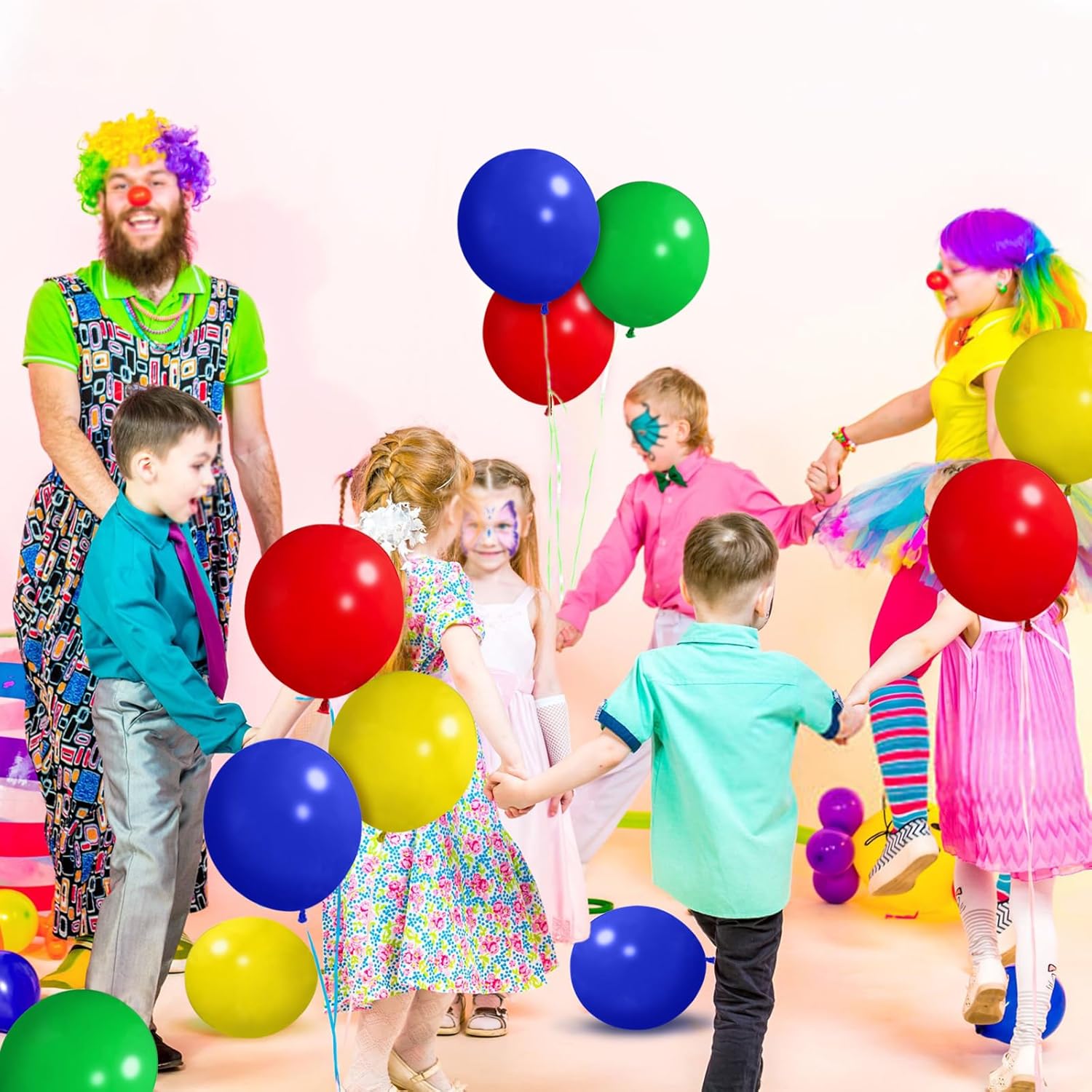 12 Inch Red Blue Green Yellow Balloons 100 Pack