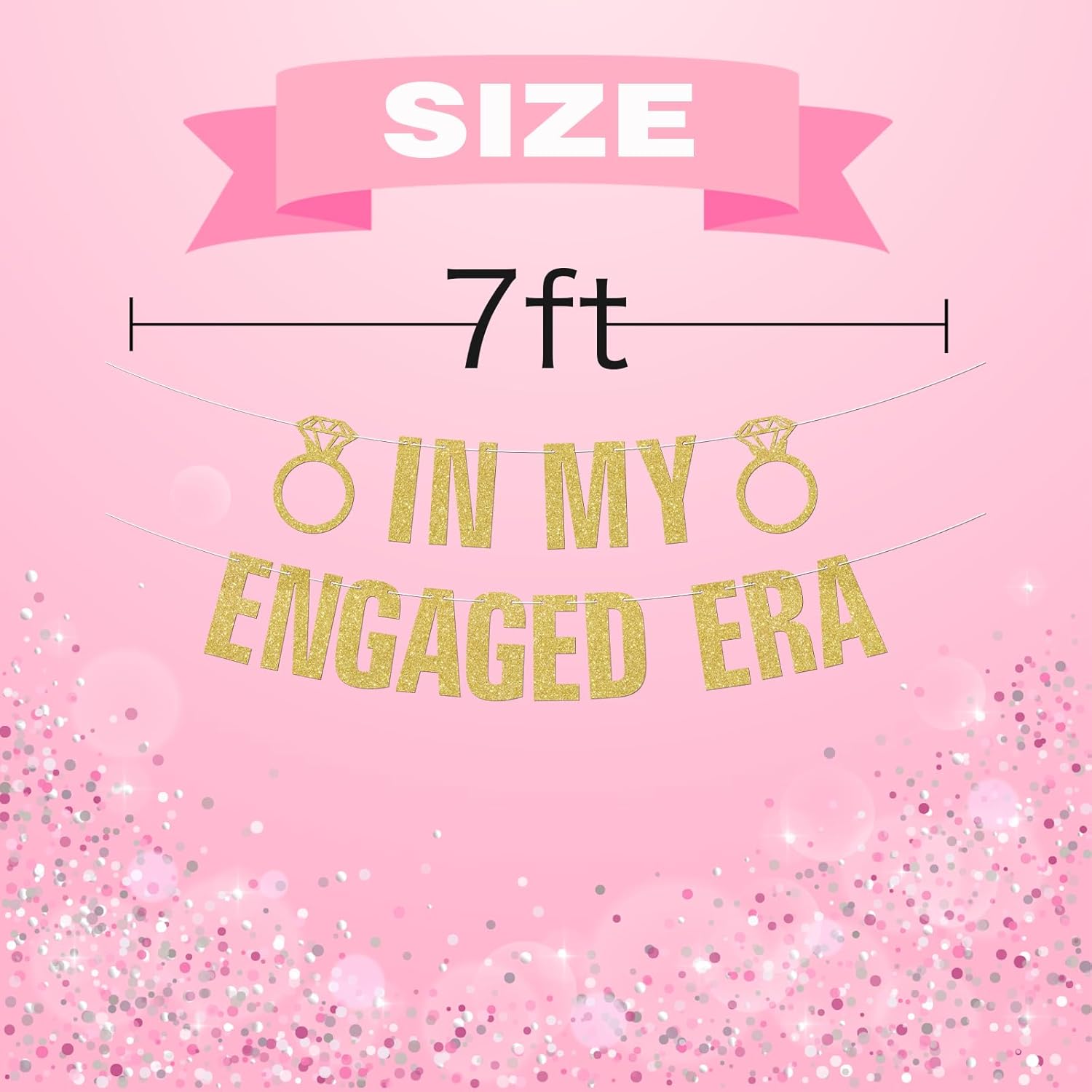 Gold Glitter Engagement Banner for Party Decorations