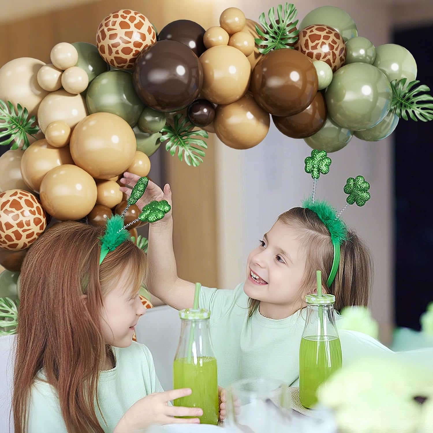 Sage Green Brown Balloon Garland Kit with Jungle Themes