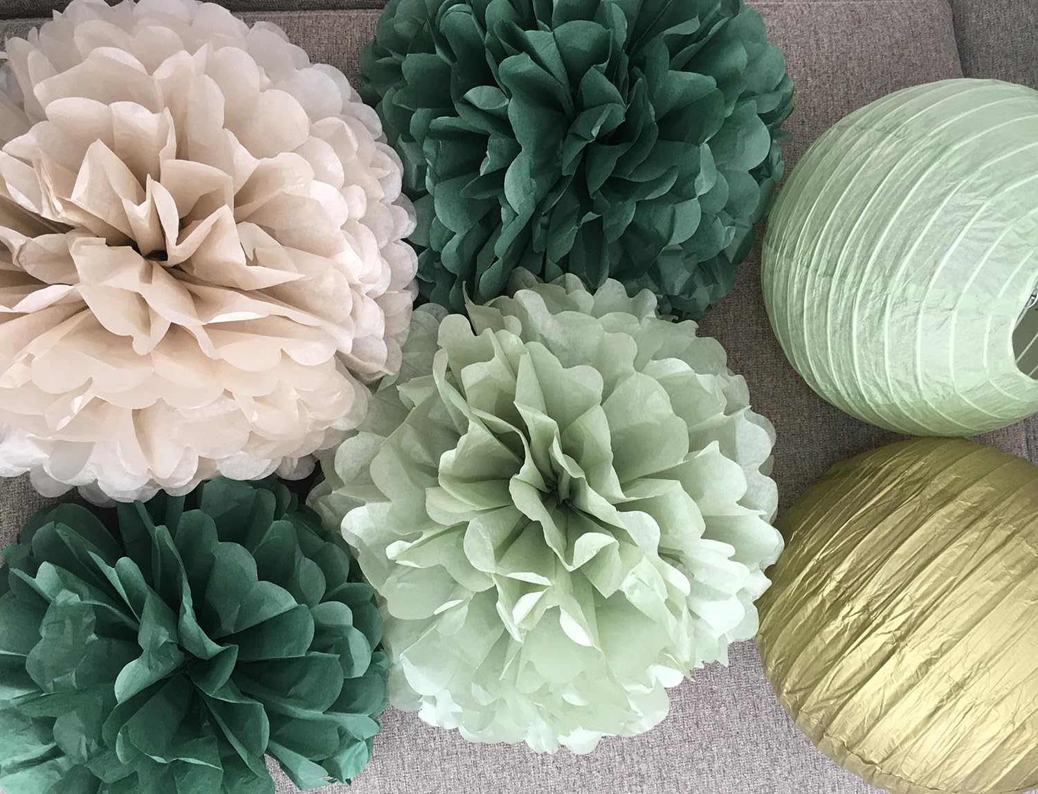 Hanging Party Decorations Tissue Pom Poms and Lanterns Backdrop