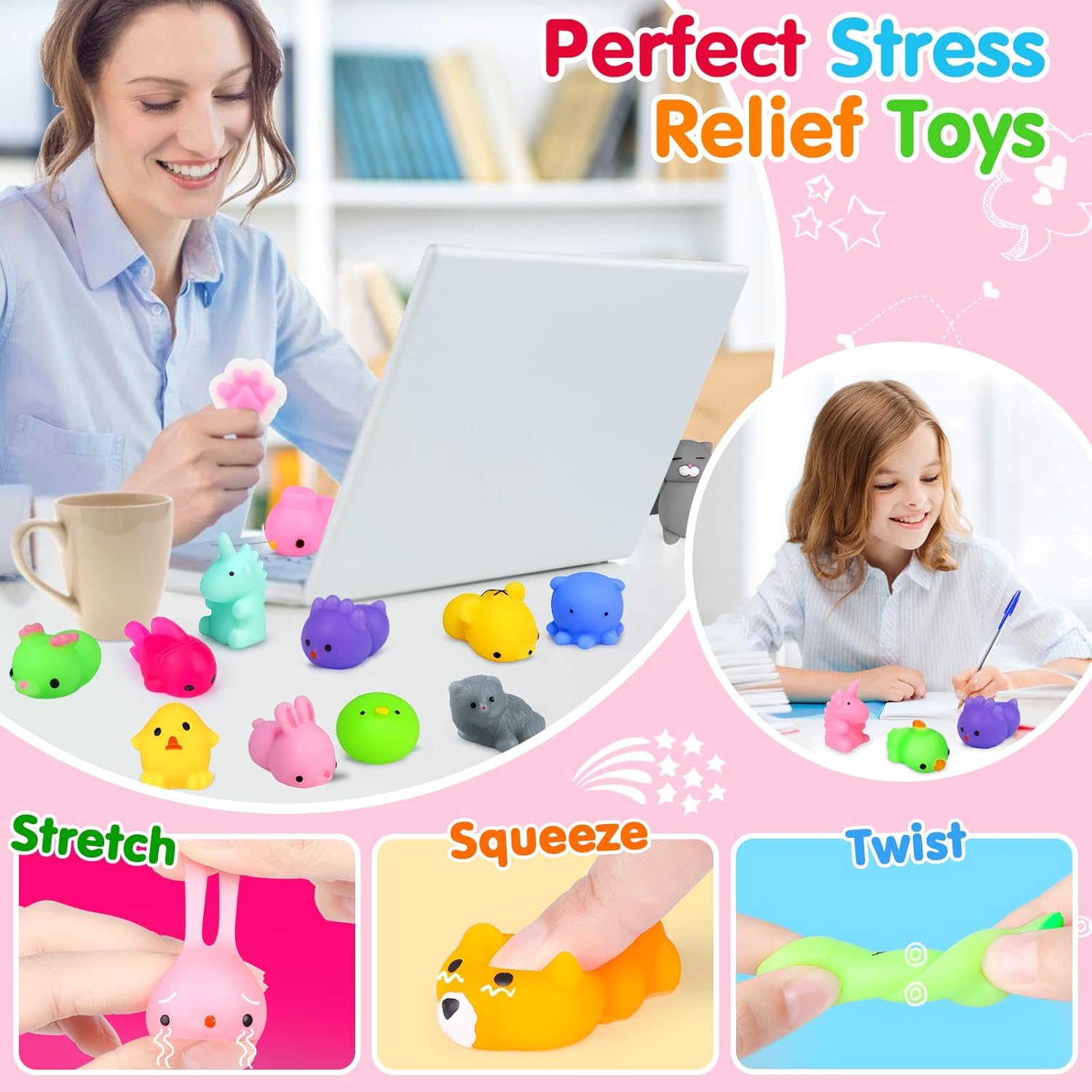 130PCS Mochi Squishy Toy Set Party Favors for Kids