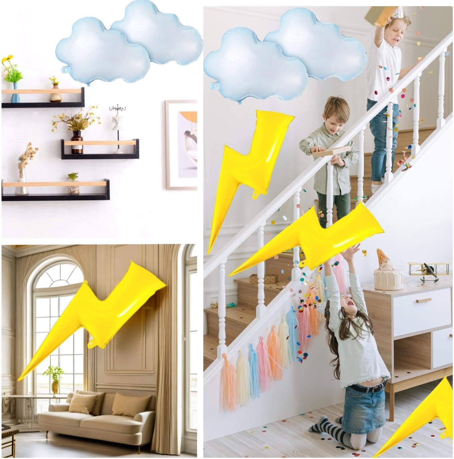 Flash Foil Balloons Cloud Balloons Lightning Bolt Decorations 8 Pcs