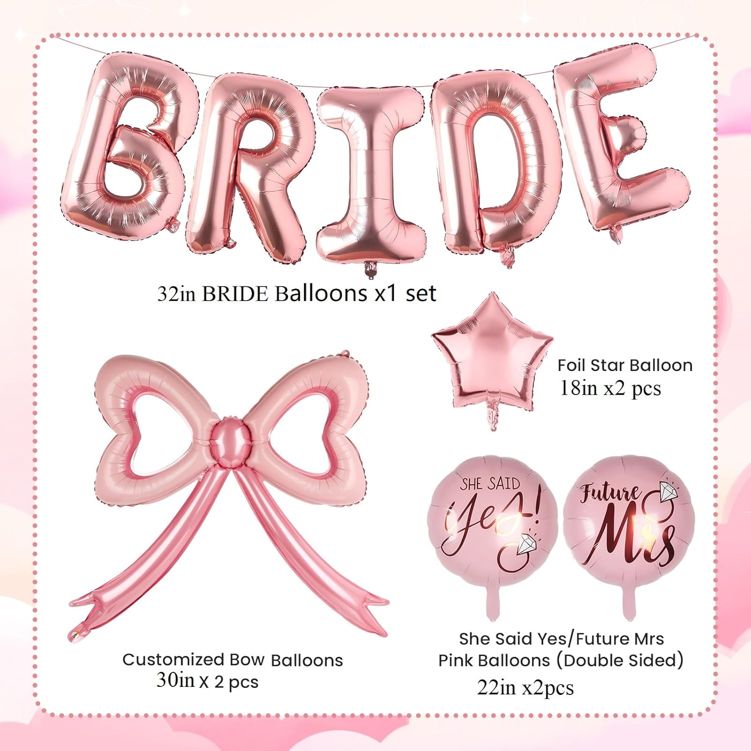 Rose Gold Bride Balloons Decor Kit