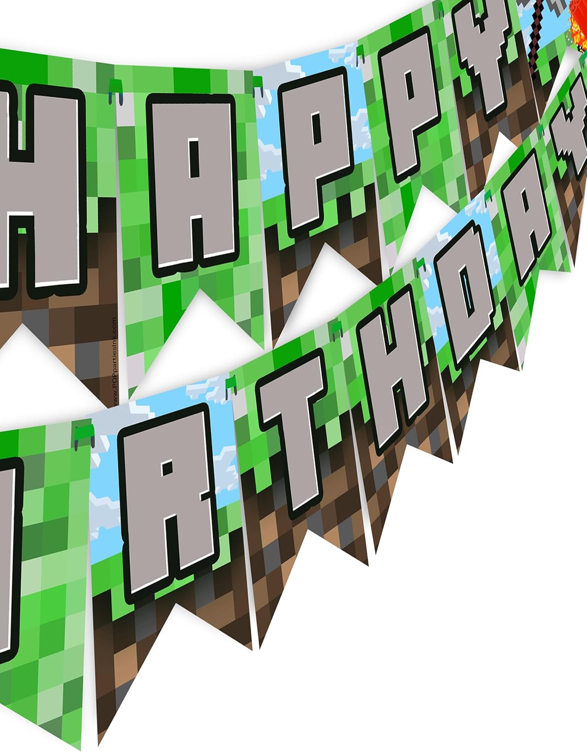 Gaming Pixel Blast Birthday Banner Decor