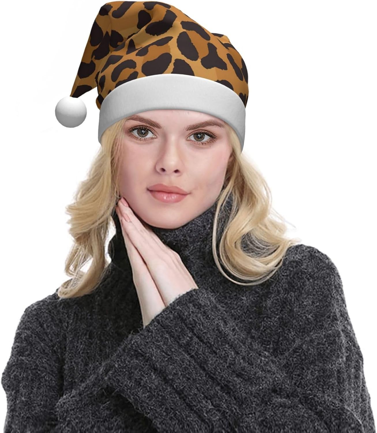 QINZHENG Yellow Leopard Print Santa Hat for Women Adult