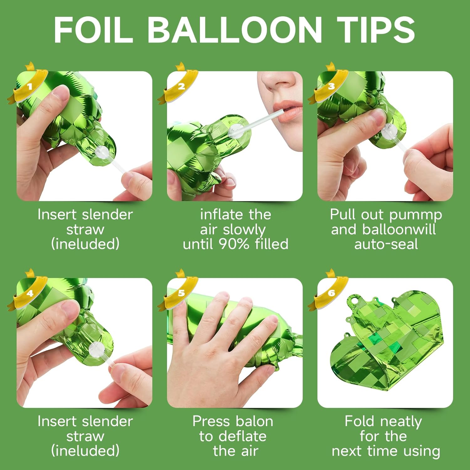 Green Pixel Happy Birthday Foil Balloons for Party Decor