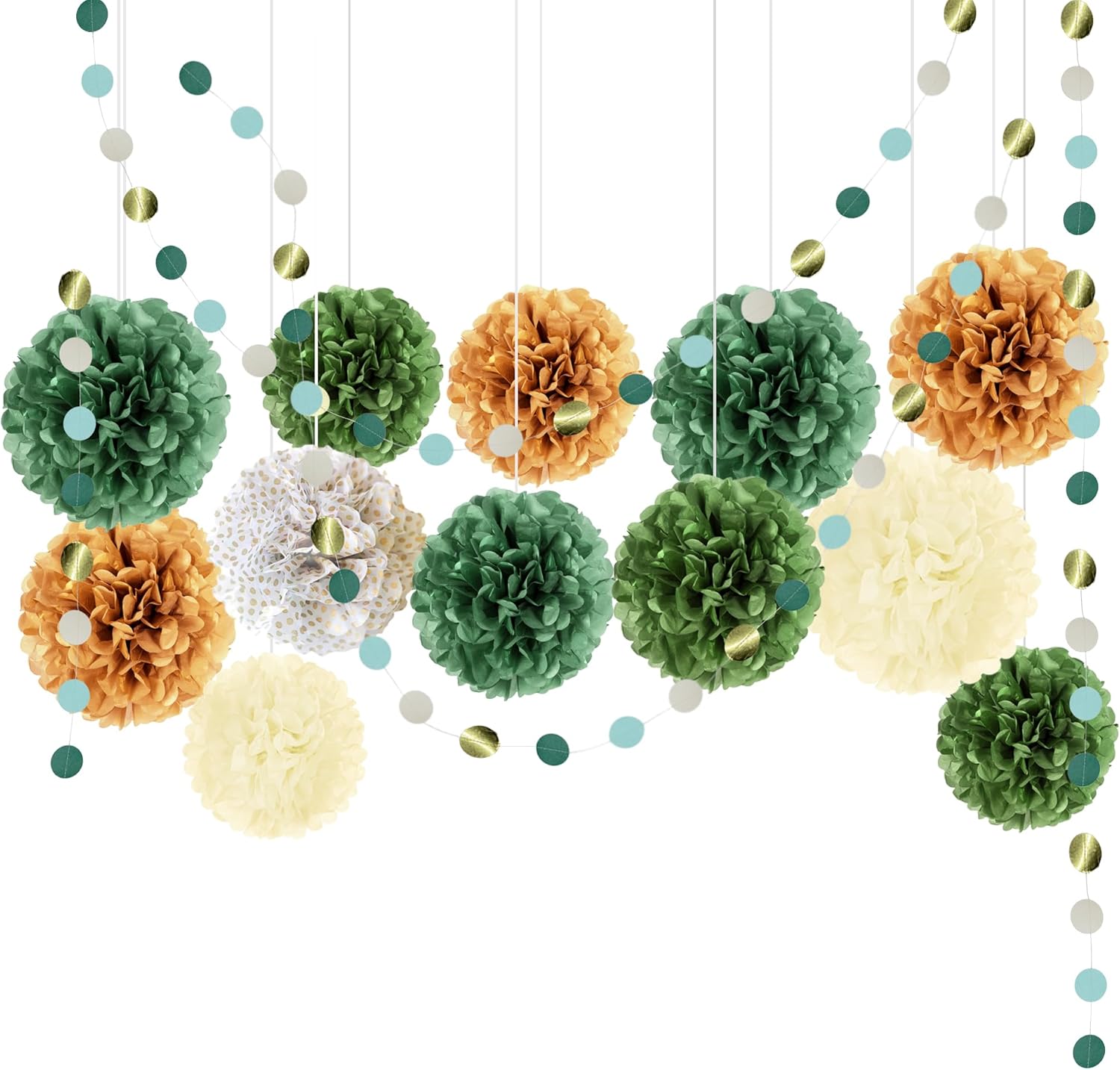 15PCS Sage Green Tissue Paper Pom Poms Decor Set