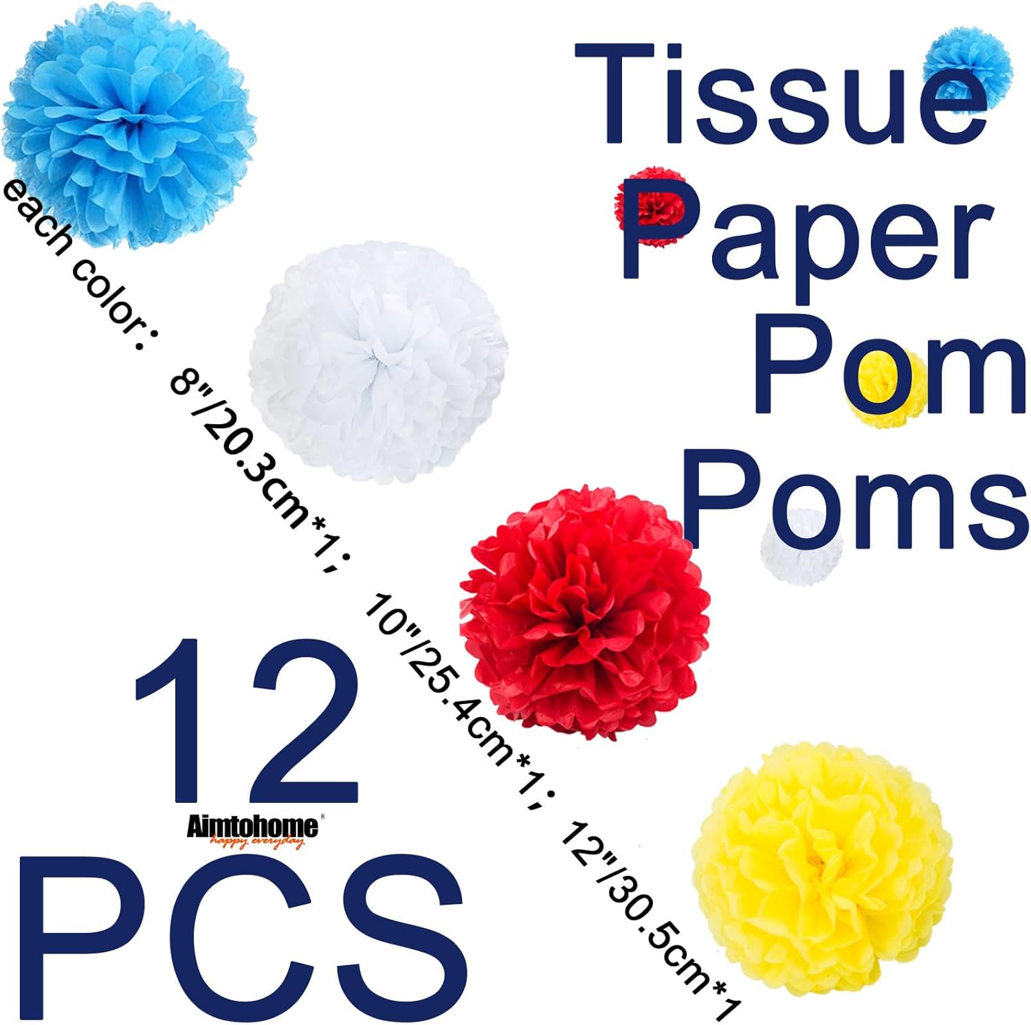 AimtoHome 12 Piece Tissue Pom Pom Decor Kit