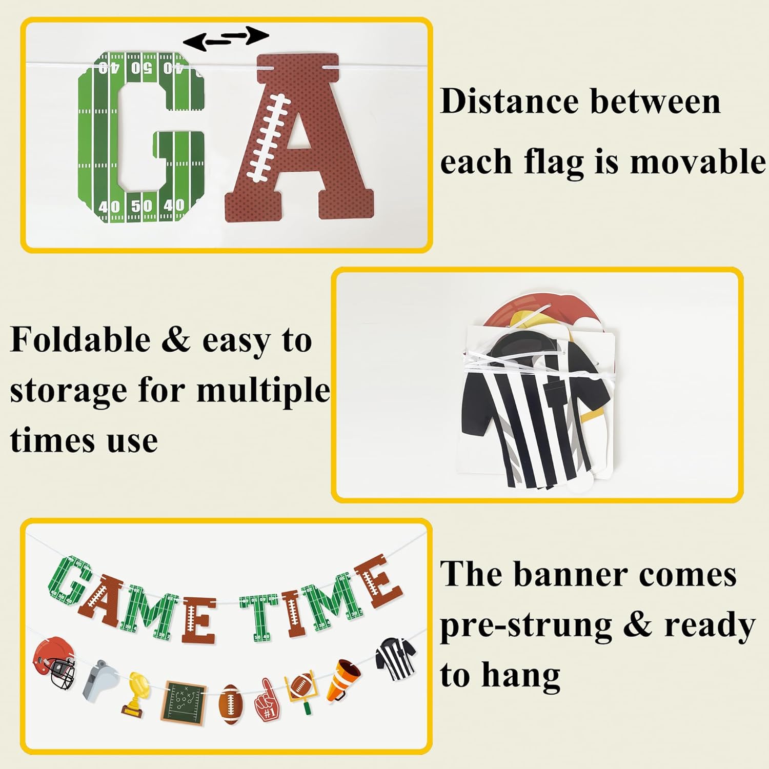 Game Time Football Banner Garland Decor for Football Party