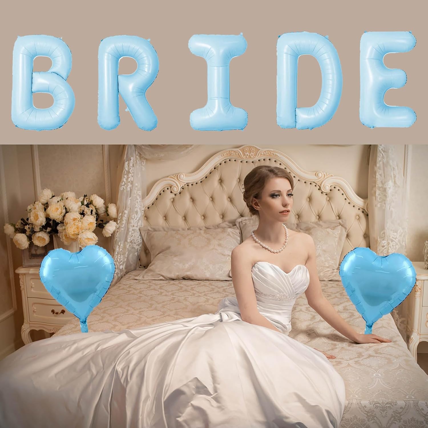 Light Blue Heart Balloons Wedding Decor Set 7 PCS
