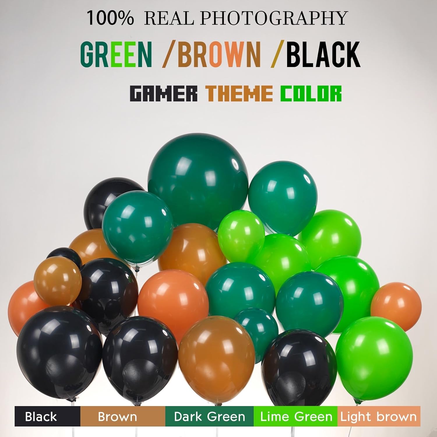 Video Game Balloon Garland Kit 135pcs Green Black Brown