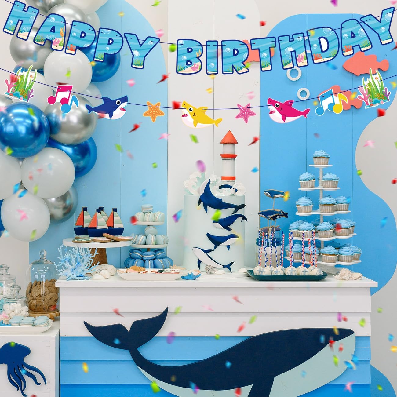 Shark Birthday Banner for Boys - Ocean Theme Decorations