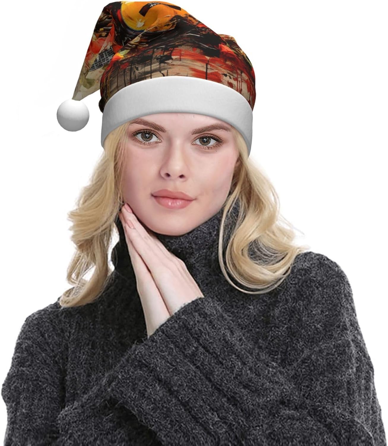 QinZheng Christmas Santa Hat with Guitar Painting Print