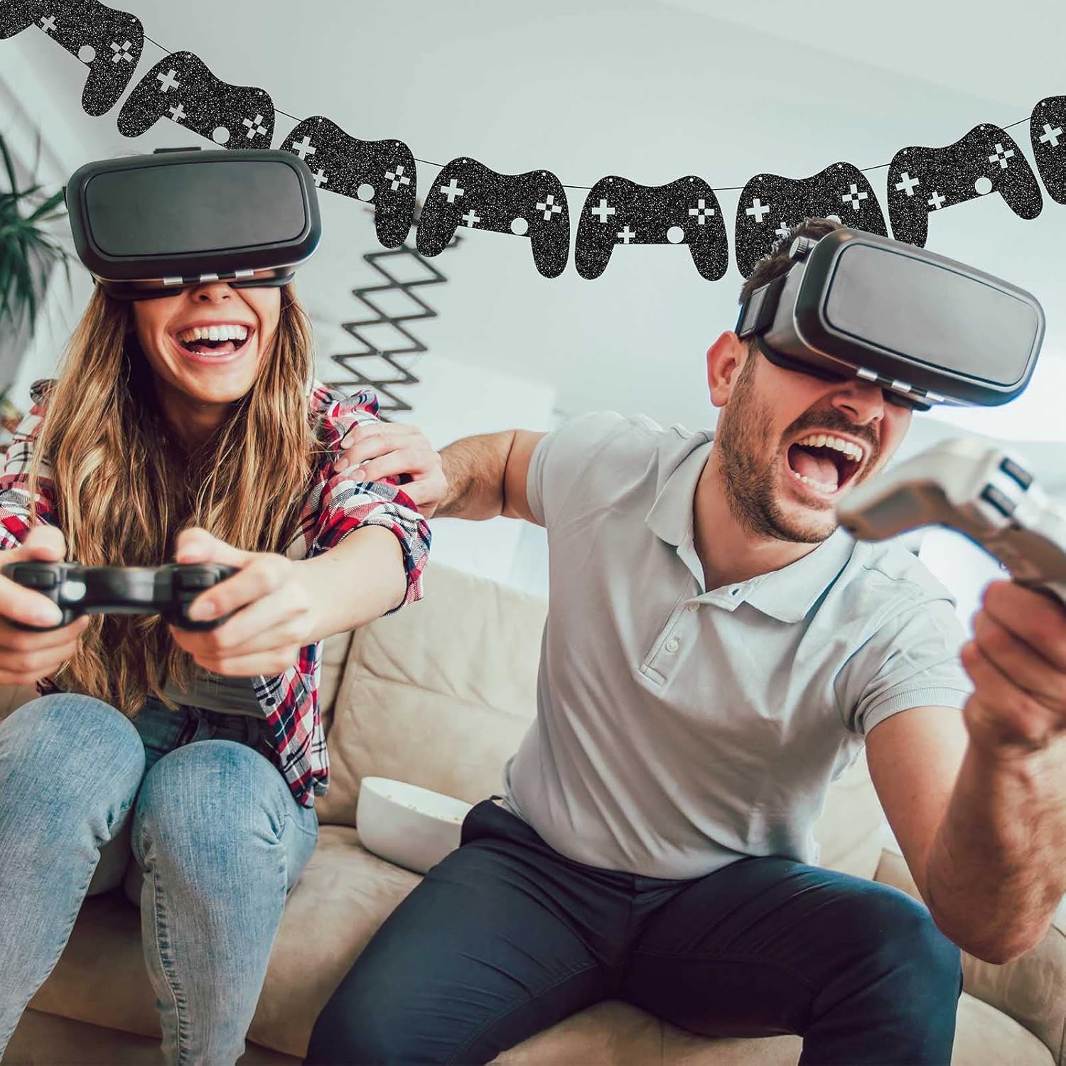 Marspark 2 Pcs Video Game Controller Garland for Birthday Party