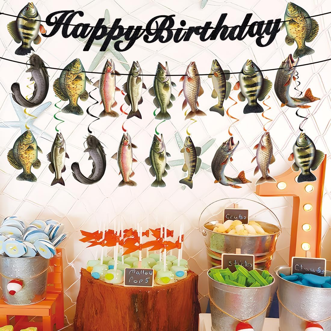 JINGAOFUN Fishing Birthday Decorations Set