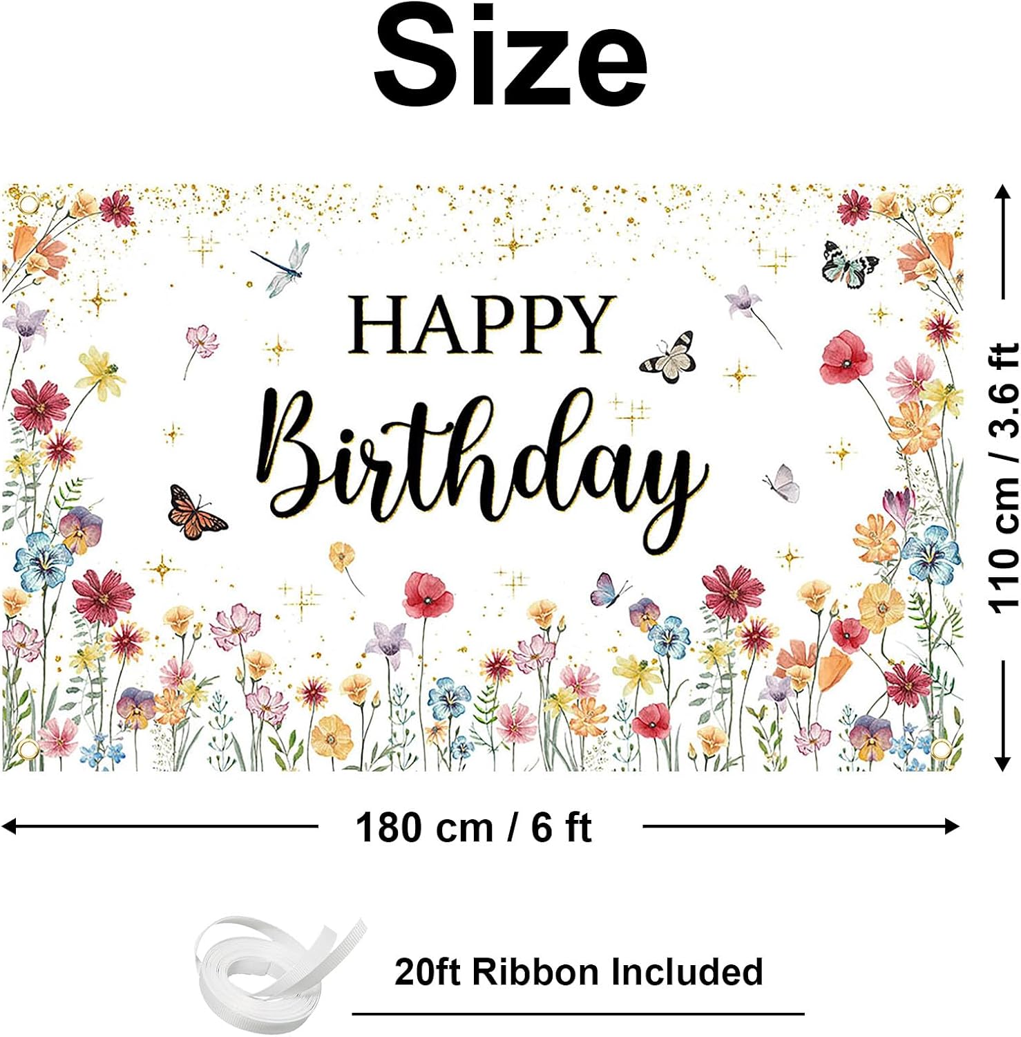 Avezano Wildflower Birthday Banner 6x36ft