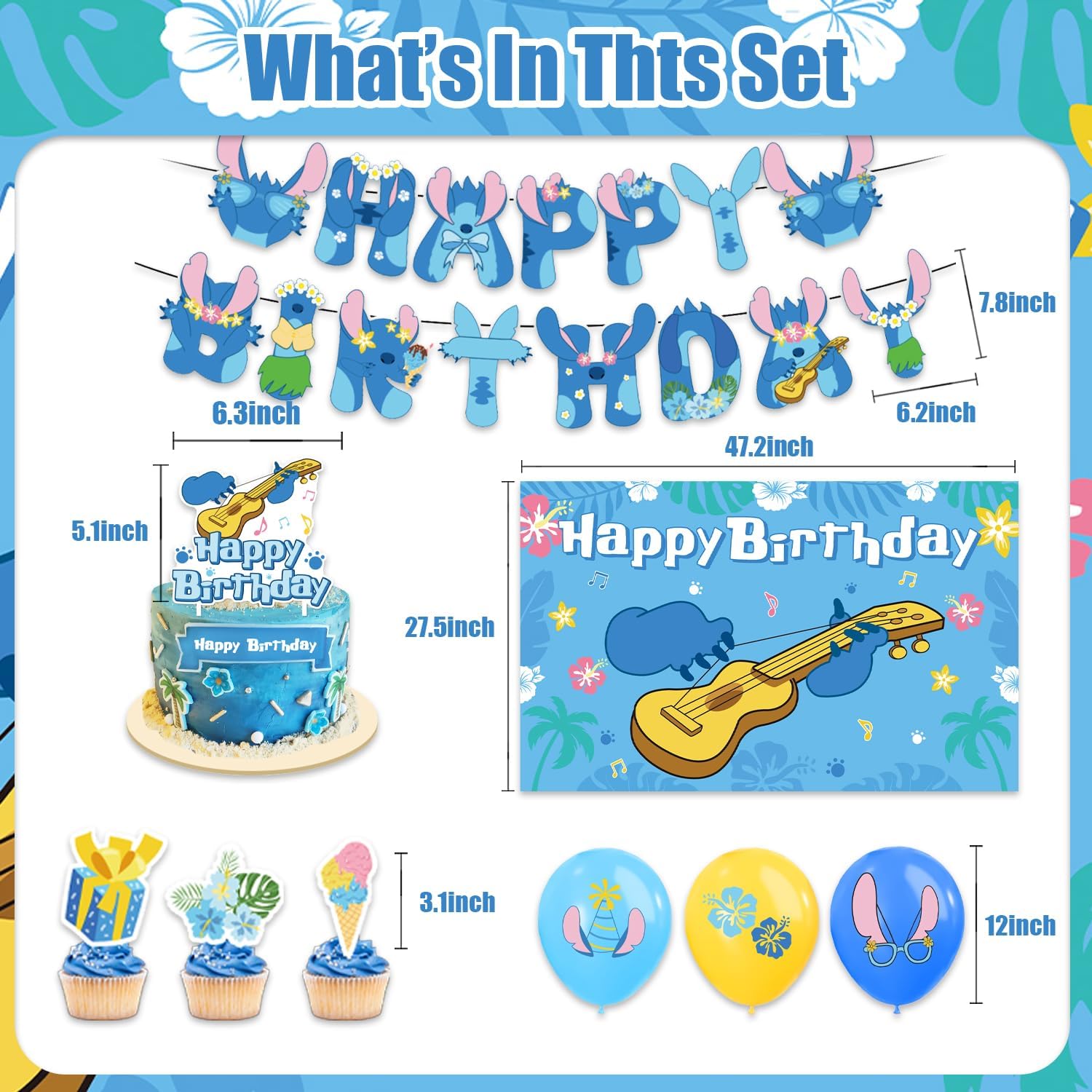 Aulecoo 42Pcs Stitch Birthday Party Decor Set