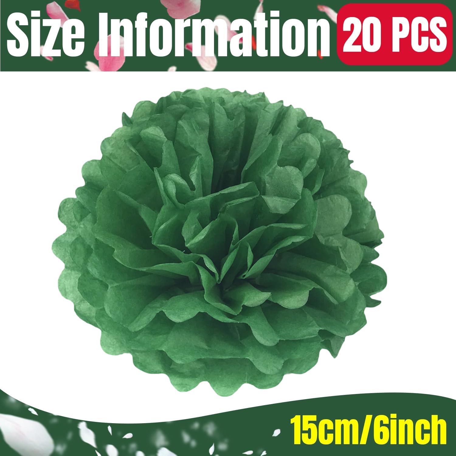 Qimoo 20pcs Dark Green Paper Pom Poms Decorations