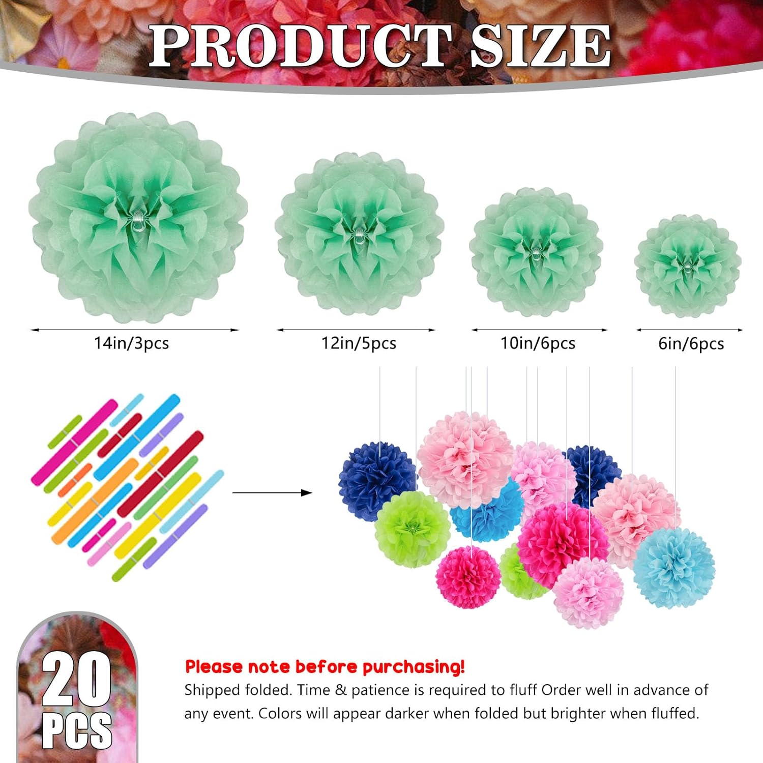 Light Green Tissue Paper Pom Poms 20 Piece Set