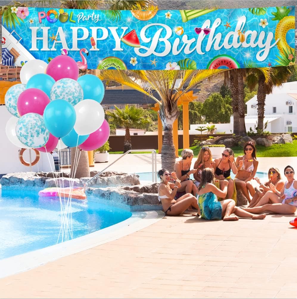 Hakoti Hawaiian Birthday Pool Banner with 30 Balloons