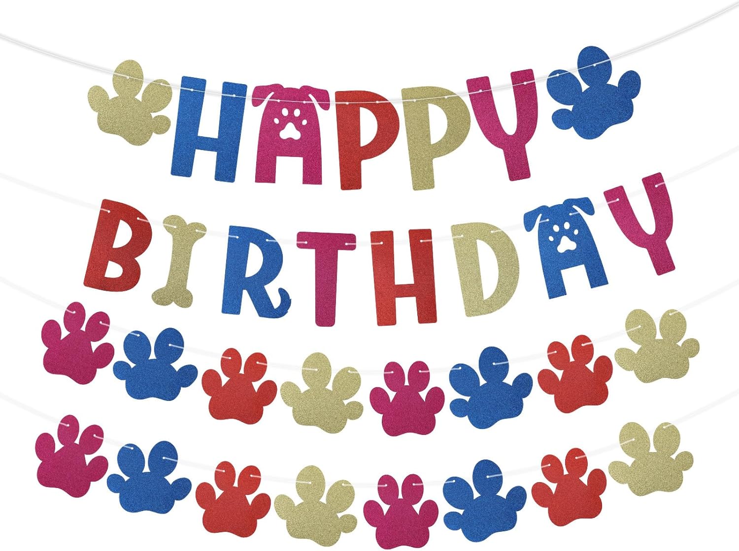 Dog Paw Birthday Banner with Letters and Cartoon Design