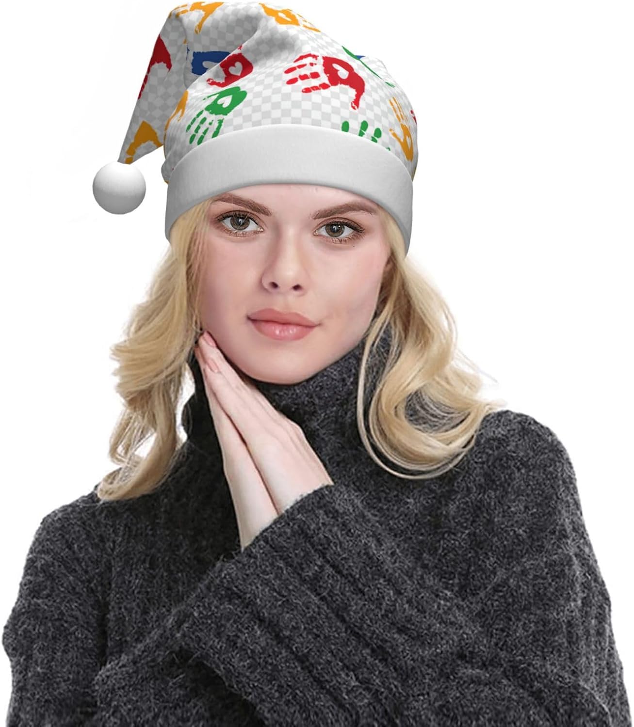 QINZHENG Colorful Hand Shapes Santa Hat