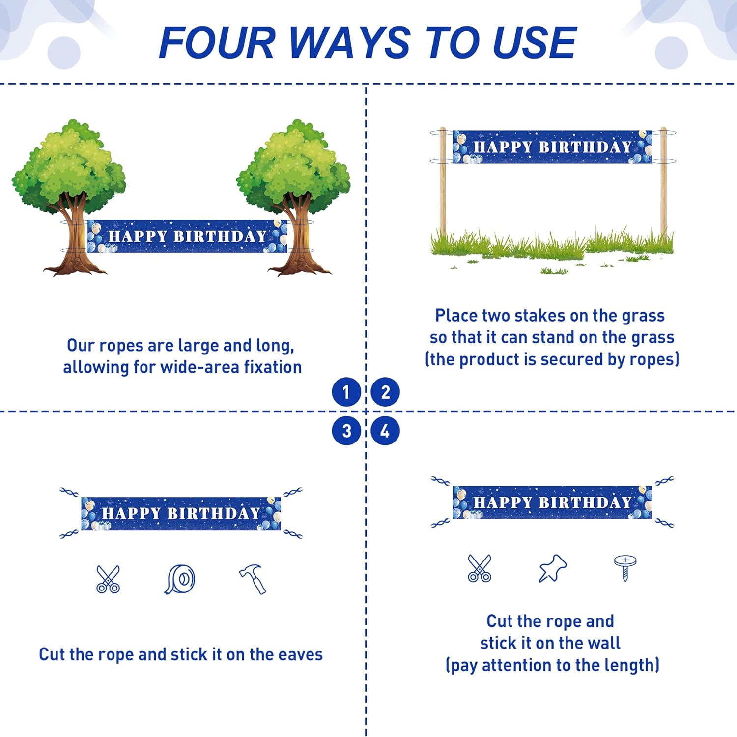 Blue Happy Birthday Banner for Boys and Girls