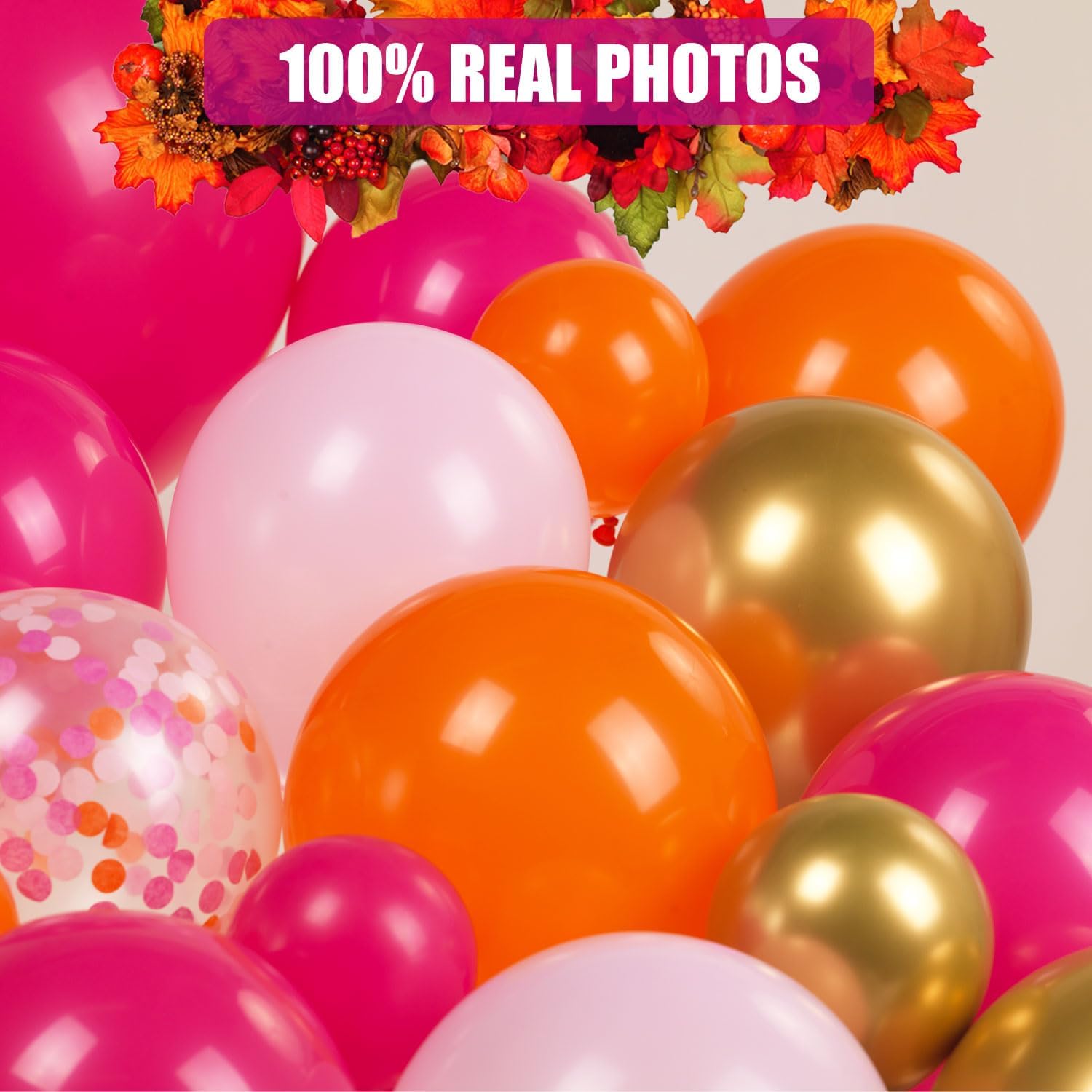 ECEAE Pink Orange Balloon Garland Kit with Hot Pink Gold Confetti Balloons