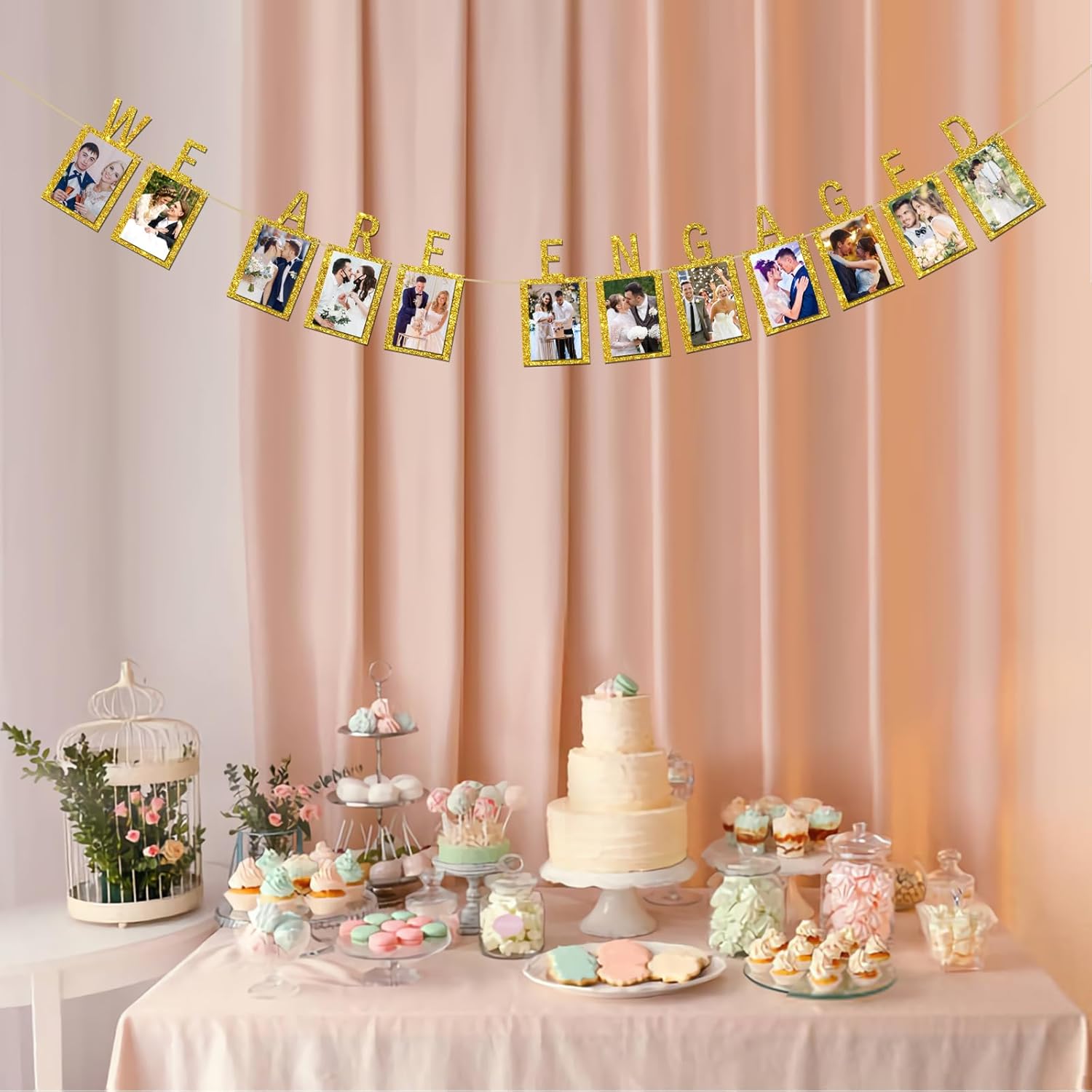 INNORU Engagement Photo Banner with Gold Glitter Letters