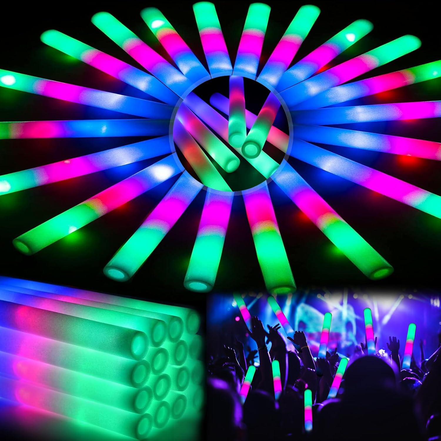 44 PCS Foam Glow Sticks with 3 Modes