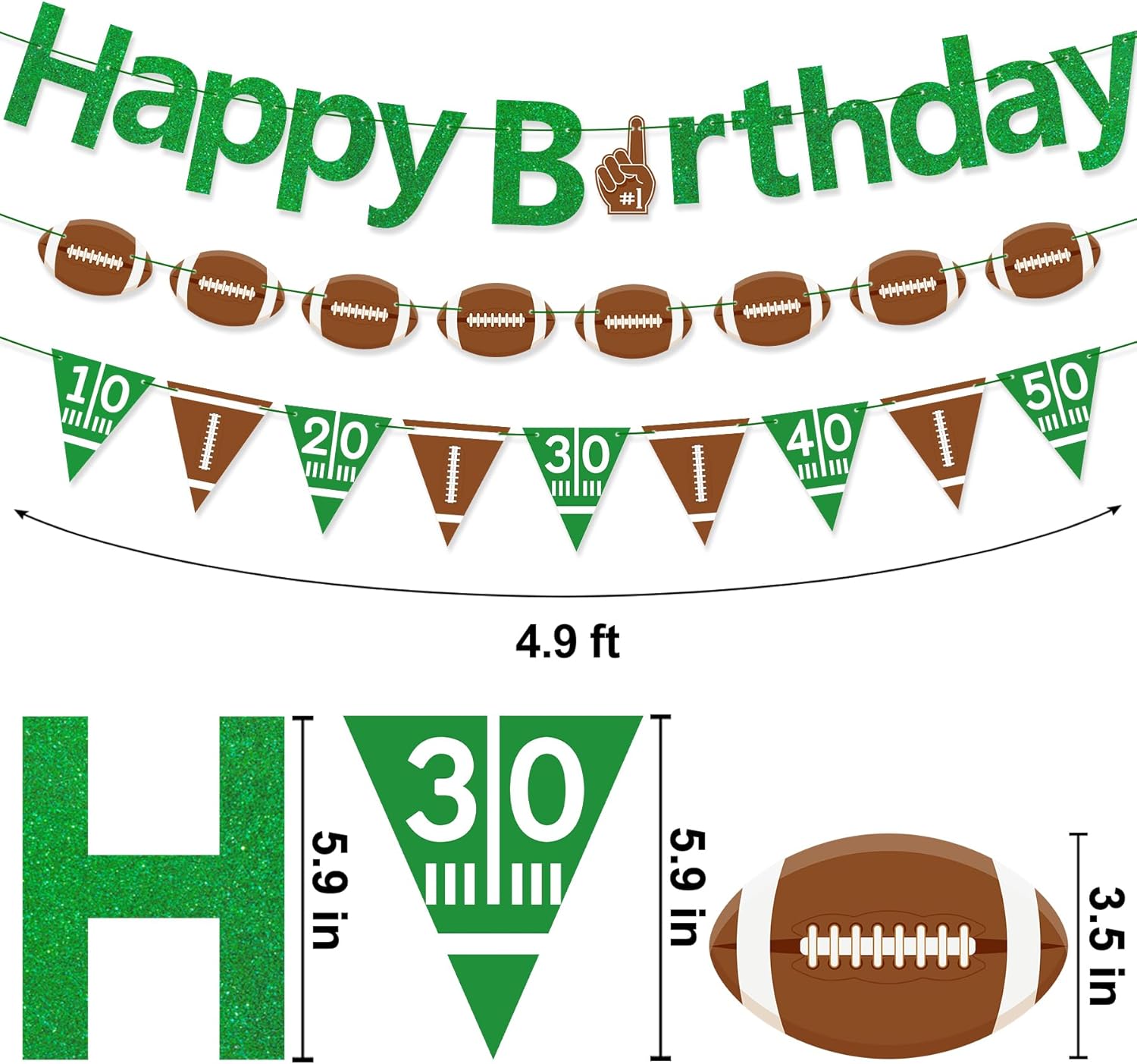 Football Happy Birthday Banner Green