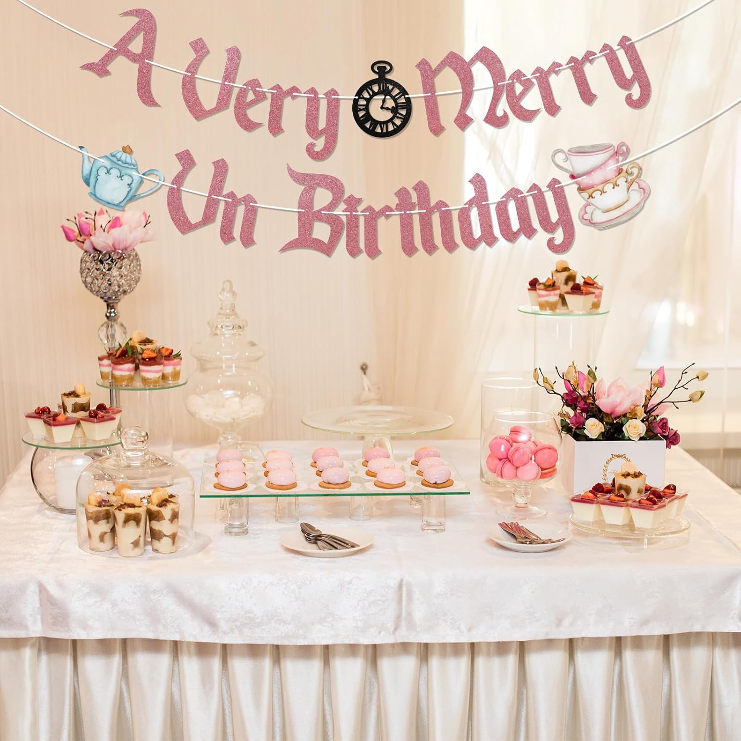 A Very Merry UnBirthday Banner Rose Gold Glitter