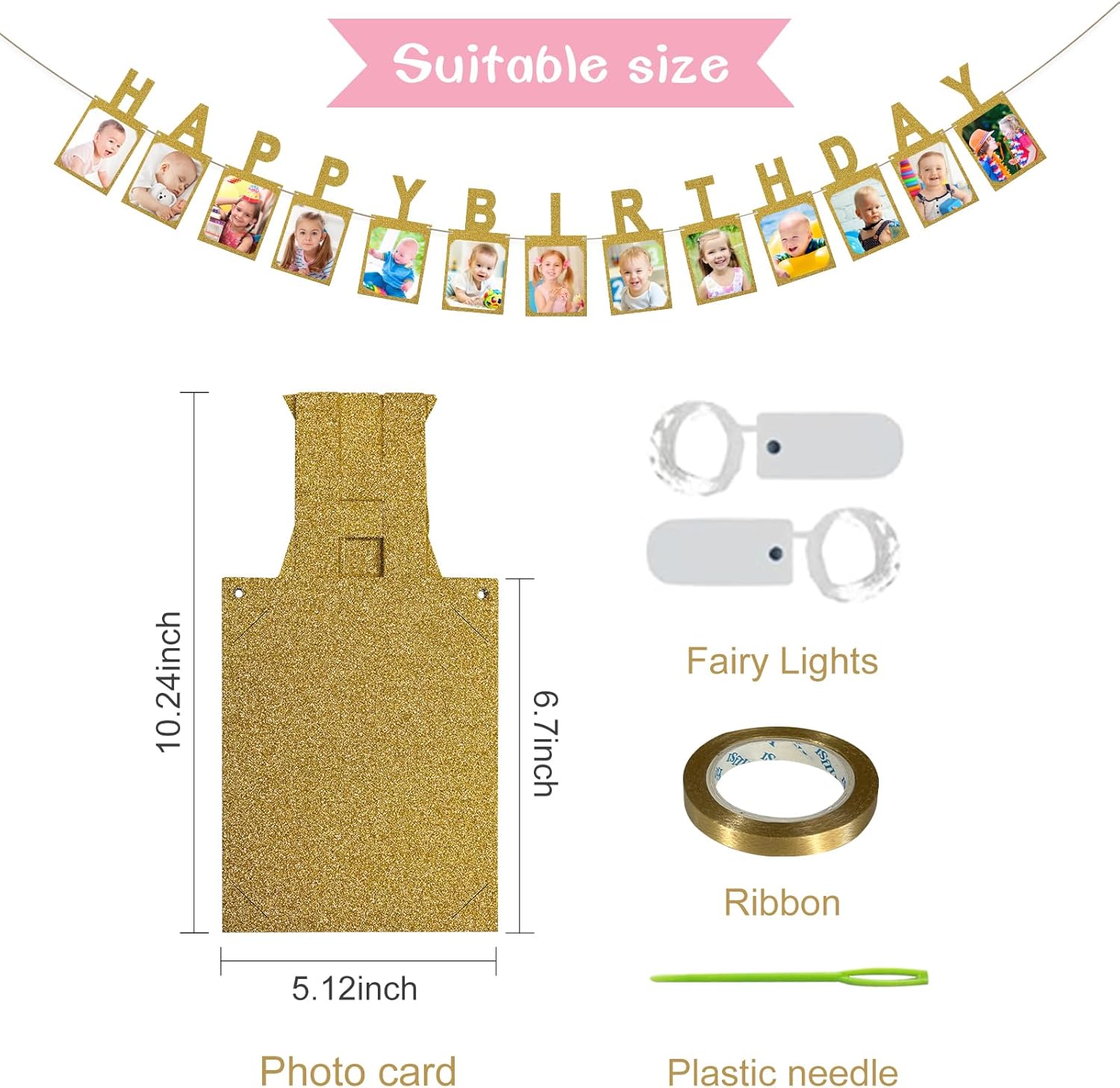 Birthday Photo Banner with Fairy Lights for Party Decorations