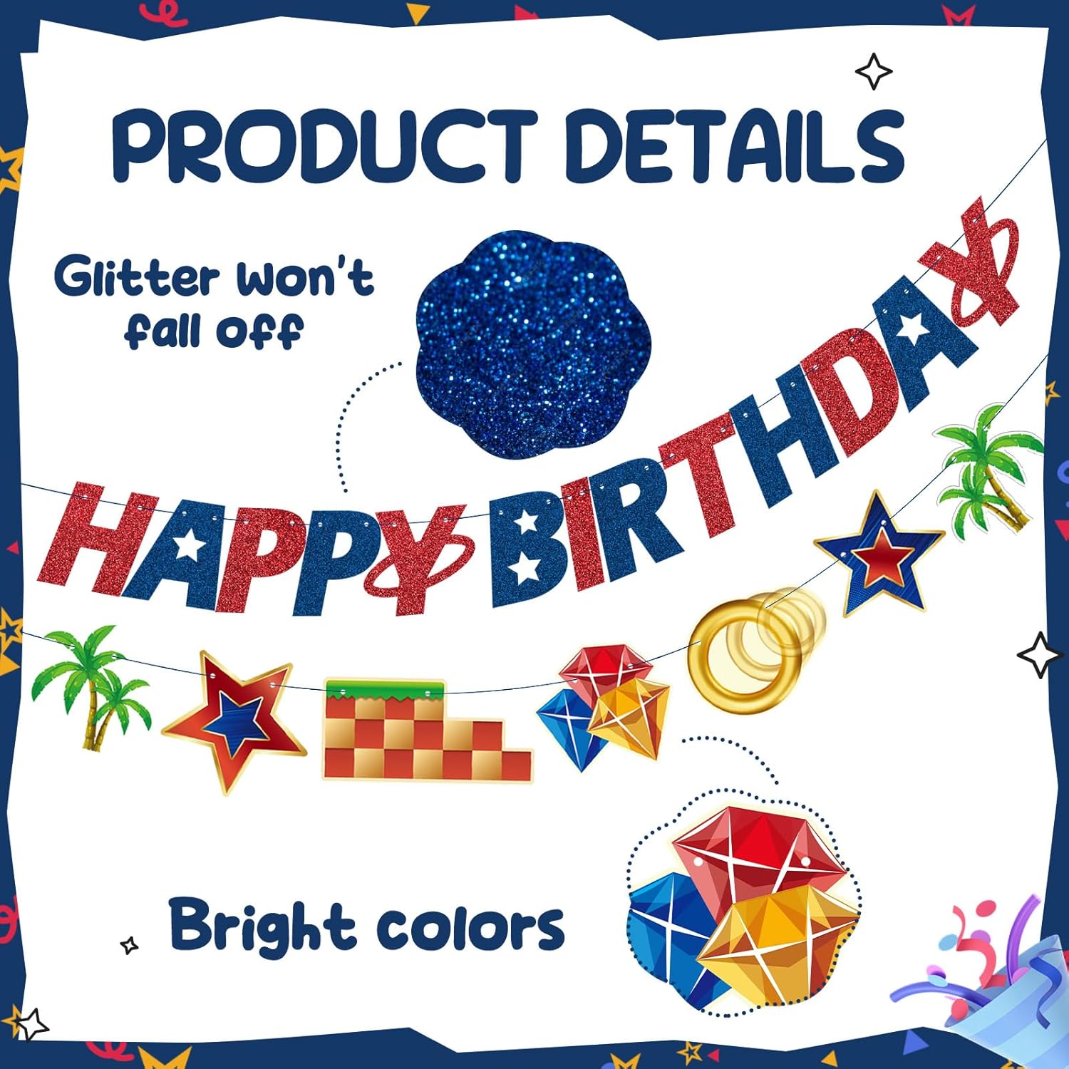 Blue Hedgehog Happy Birthday Banner for Boys