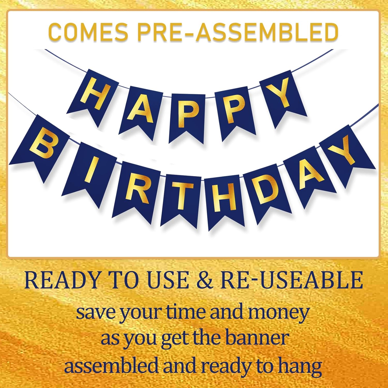 ZGIMI Blue Happy Birthday Banner 16ft Pre-Strung
