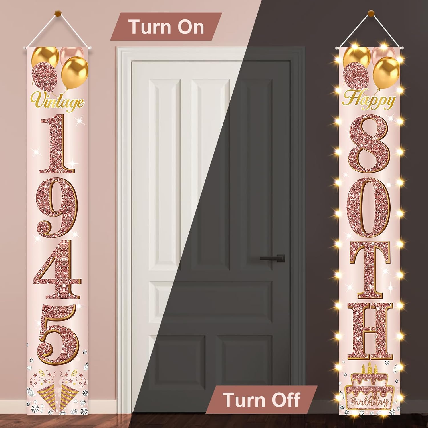 80th Birthday Door Banner with LED Light