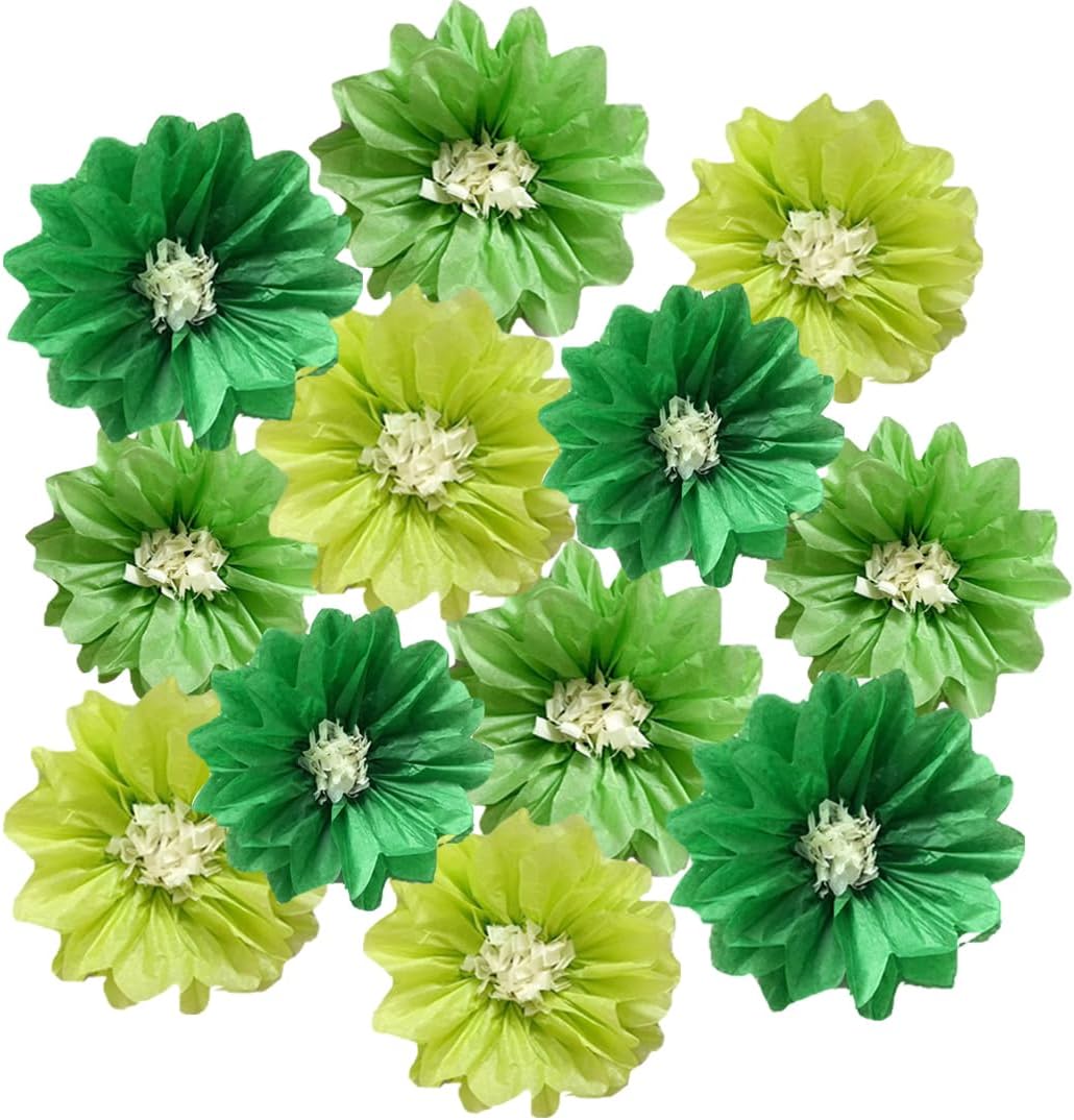 12pcs Tissue Pom Poms Green Wedding Decor