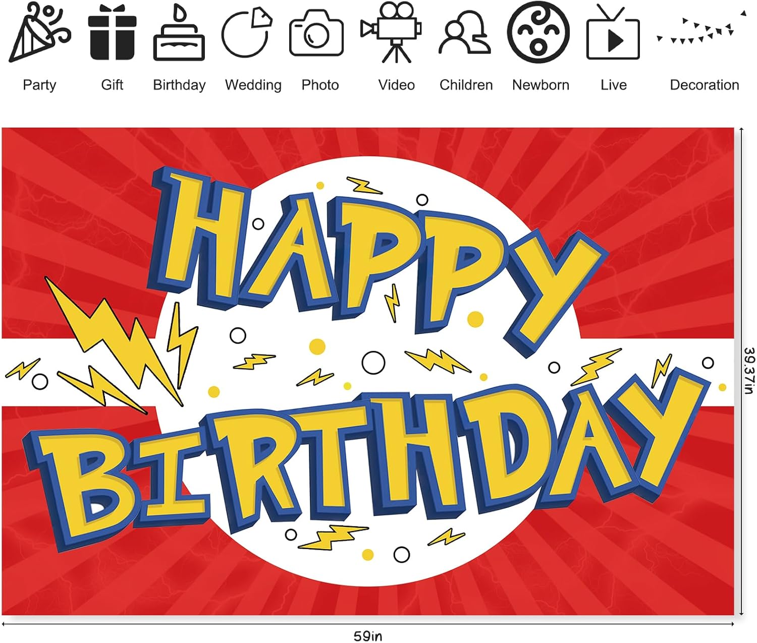 MIKLIFEZ Red White Yellow Cartoon Birthday Party Backdrop 5x3ft