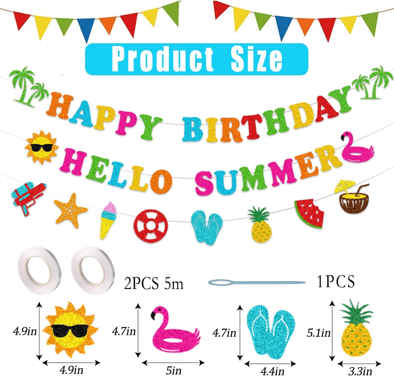 Glitter Happy Birthday Hello Summer Decor Banner Set