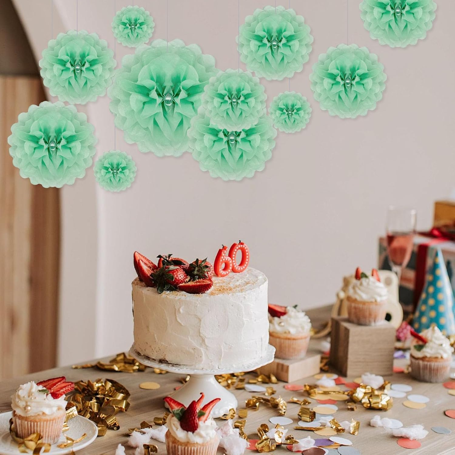 Light Green Tissue Paper Pom Poms 20 Piece Set