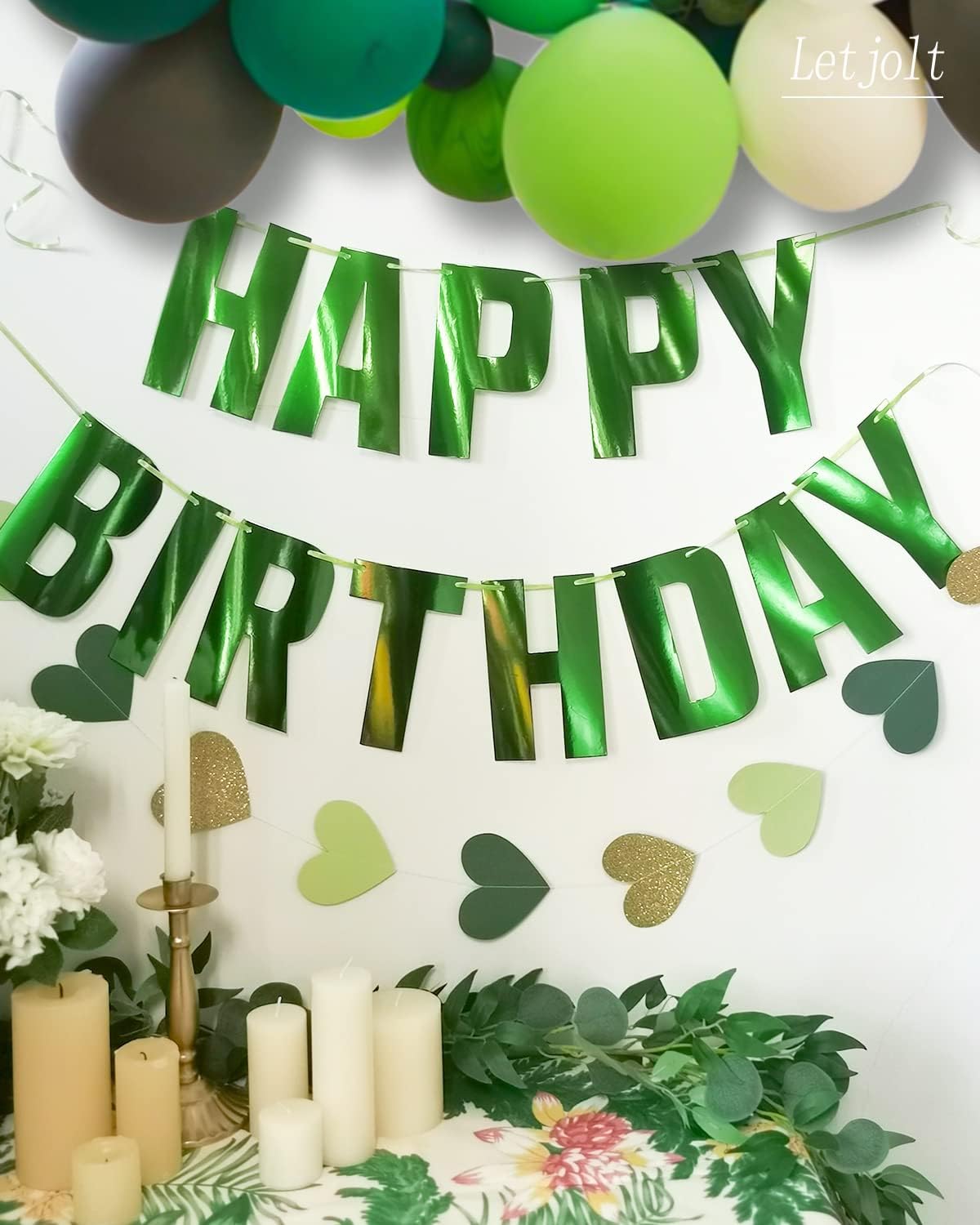 Green Happy Birthday Banner with Satin Strands 13pcs