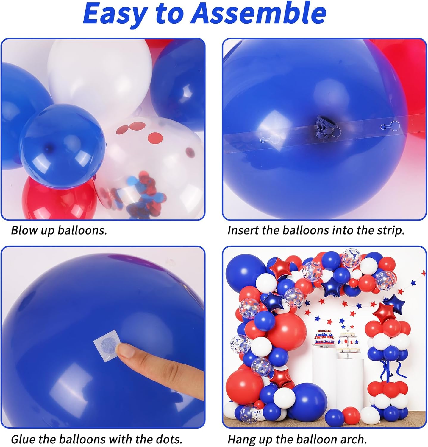 RUBFAC 160pcs Red White Blue Balloons Garland Arch Kit