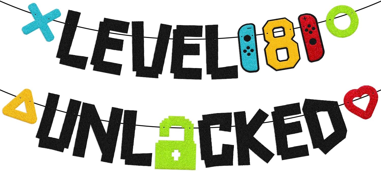 Level 8th Unlocked Birthday Banner Decorations