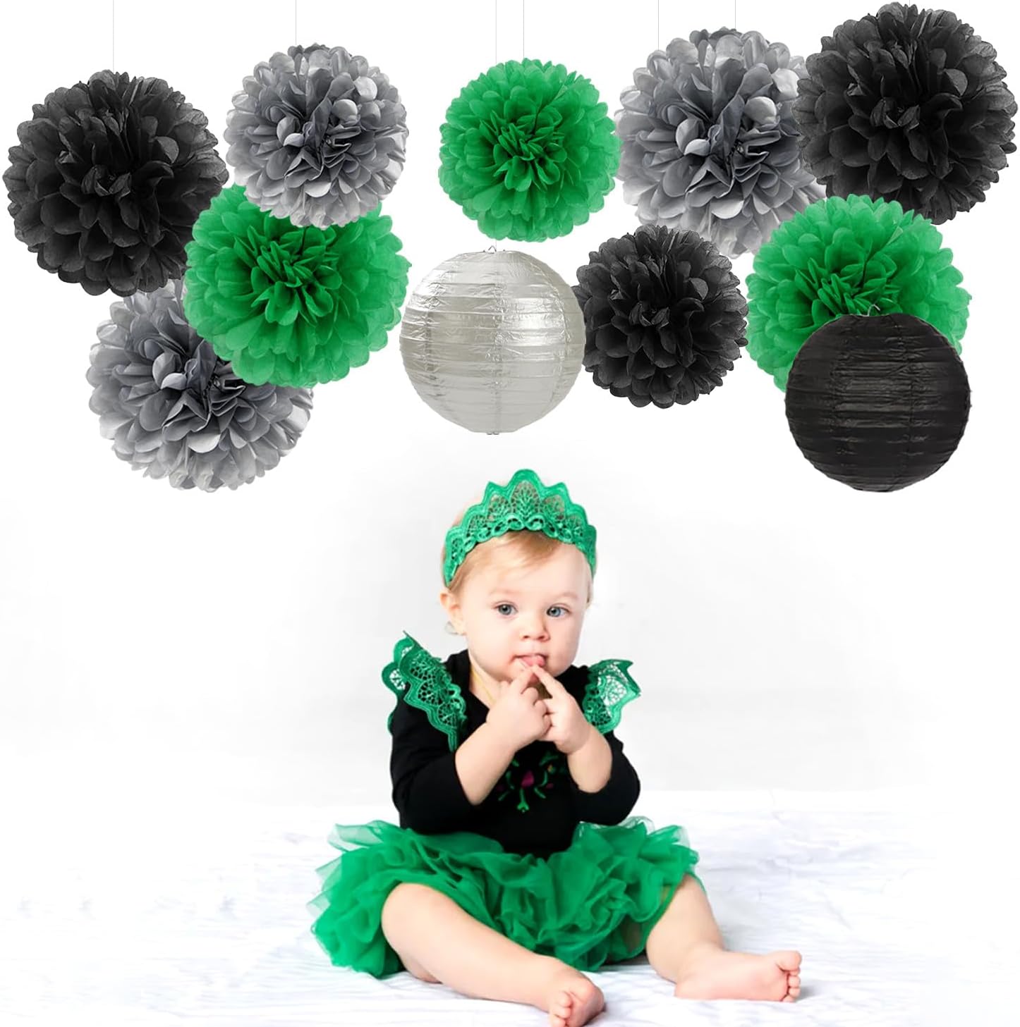 Hugfond Green-Black Silver Party Decorations Kit 15PCS