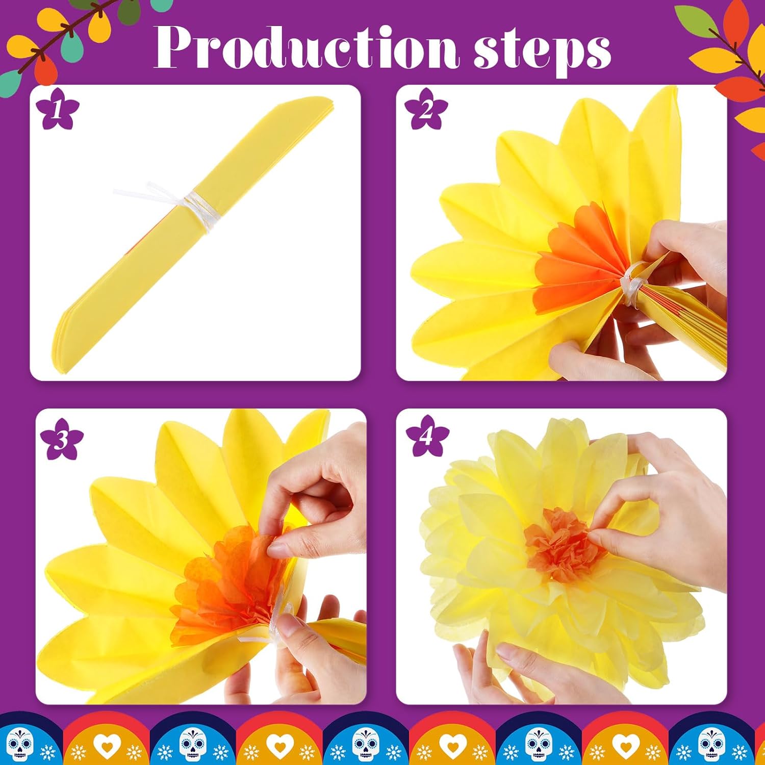 24 Pcs 10 20 Inch Giant Mexican Fiesta Paper Flowers