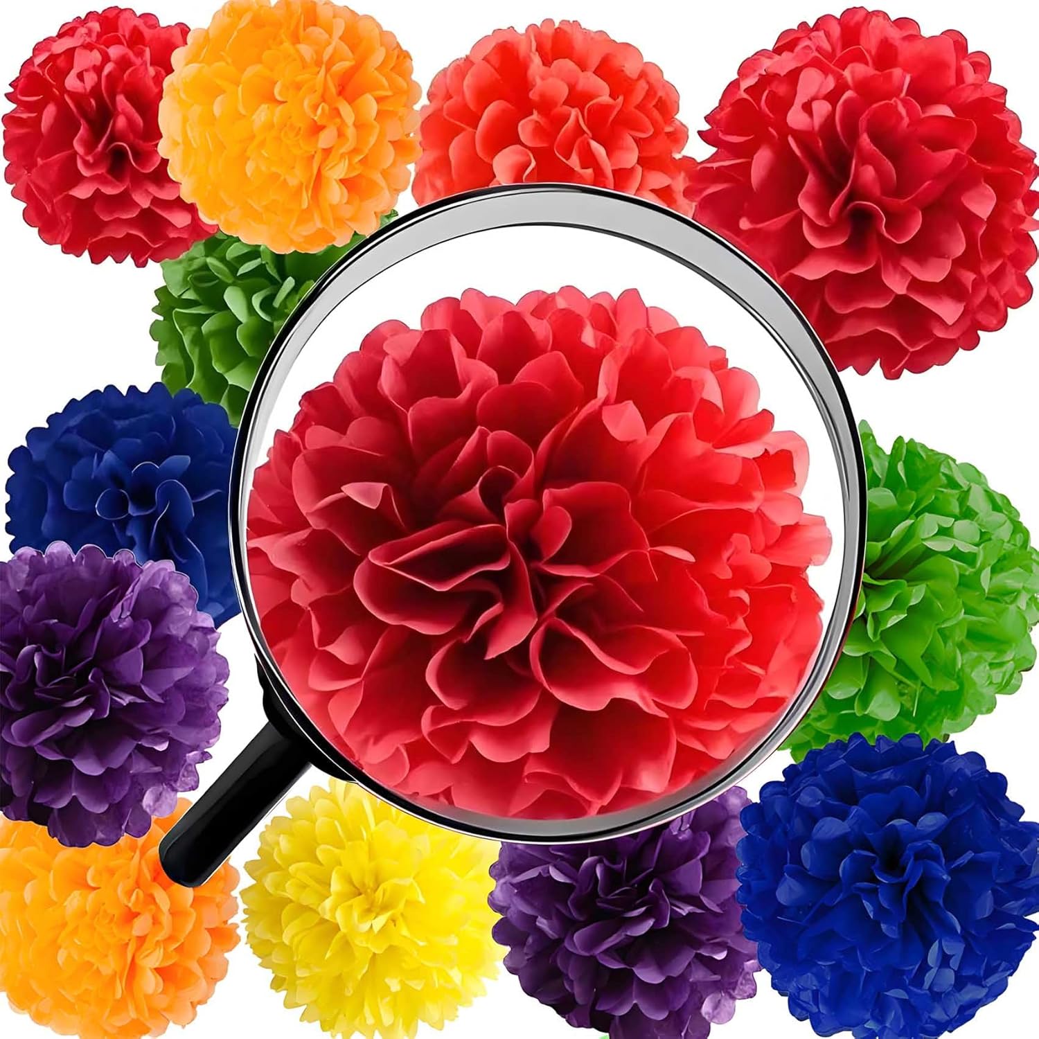 Rainbow Tissue Paper Pom Poms 12 Pcs Party Decor Set