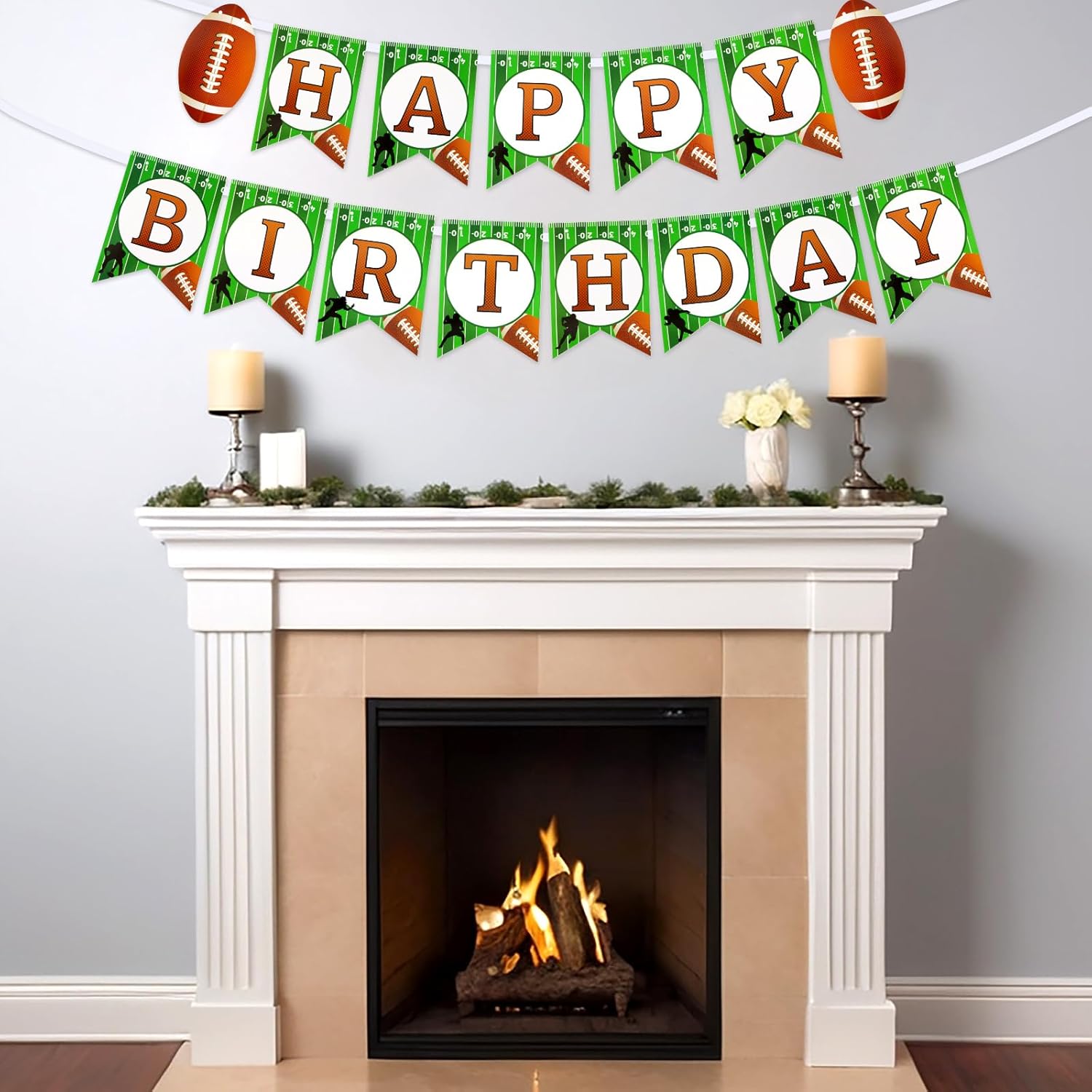 Football Birthday Banner Set with Flags and Ropes