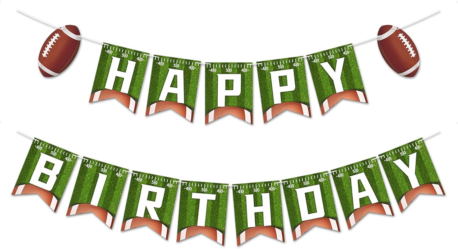 Football Birthday Banner with 13 Pennants